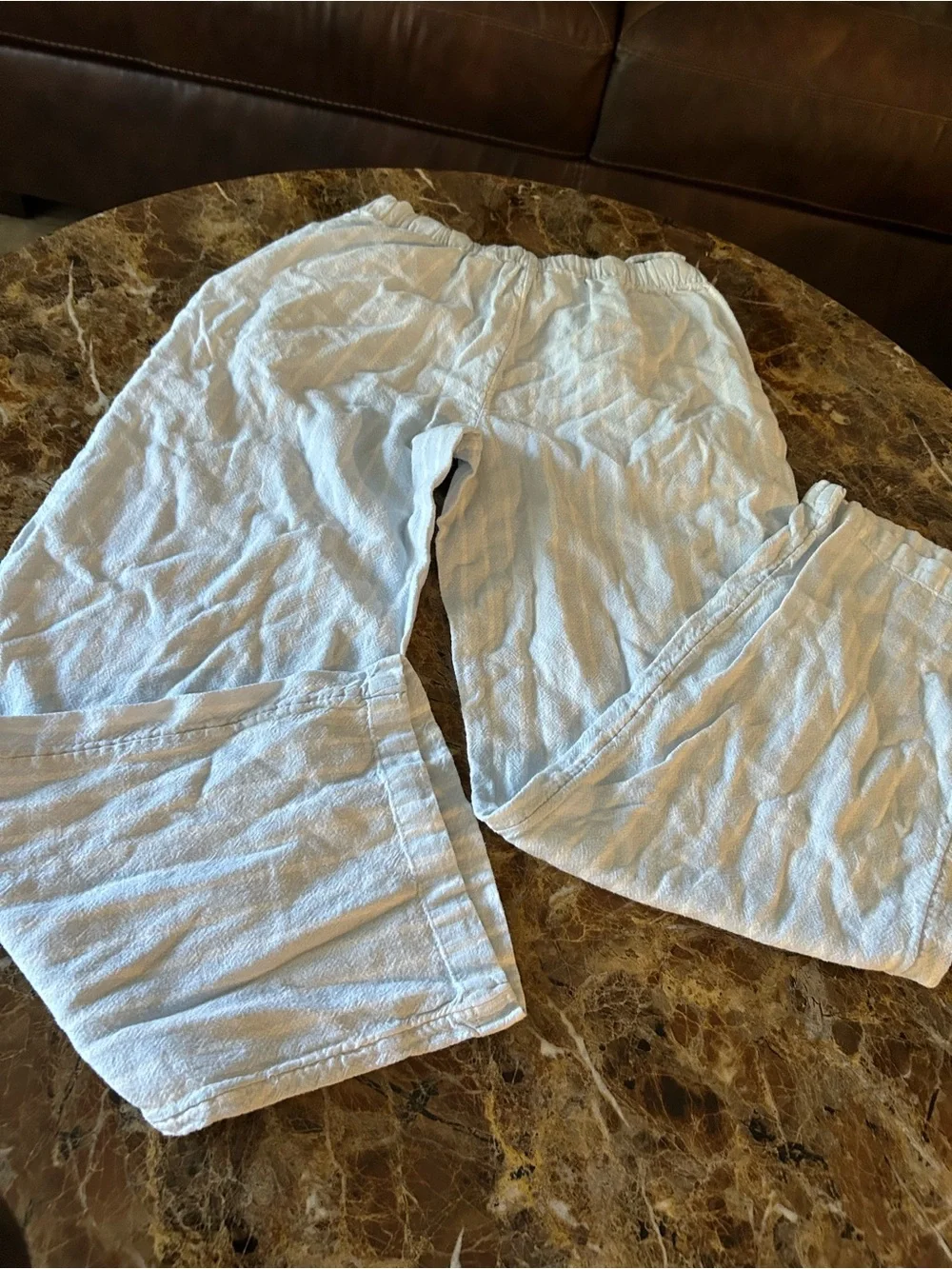 The Goup Ariztia light blue with white s,Drawstring Linen-Blend Wide Leg Pants